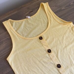 Shewin Womens Small Yellow Faux Button Tank Top Sleeveless Shirt Casual